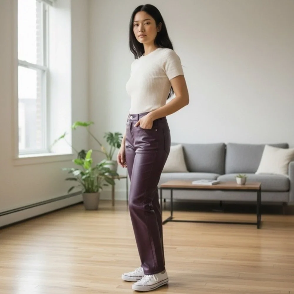 GARAGE CLOTHING -‎ Women's Burgundy Faux Leather Pants Straight Medium M